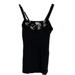 Soma  Womens Babydoll Tank Top Black Ruffle Trim Size Small‎ Casual Comfortable